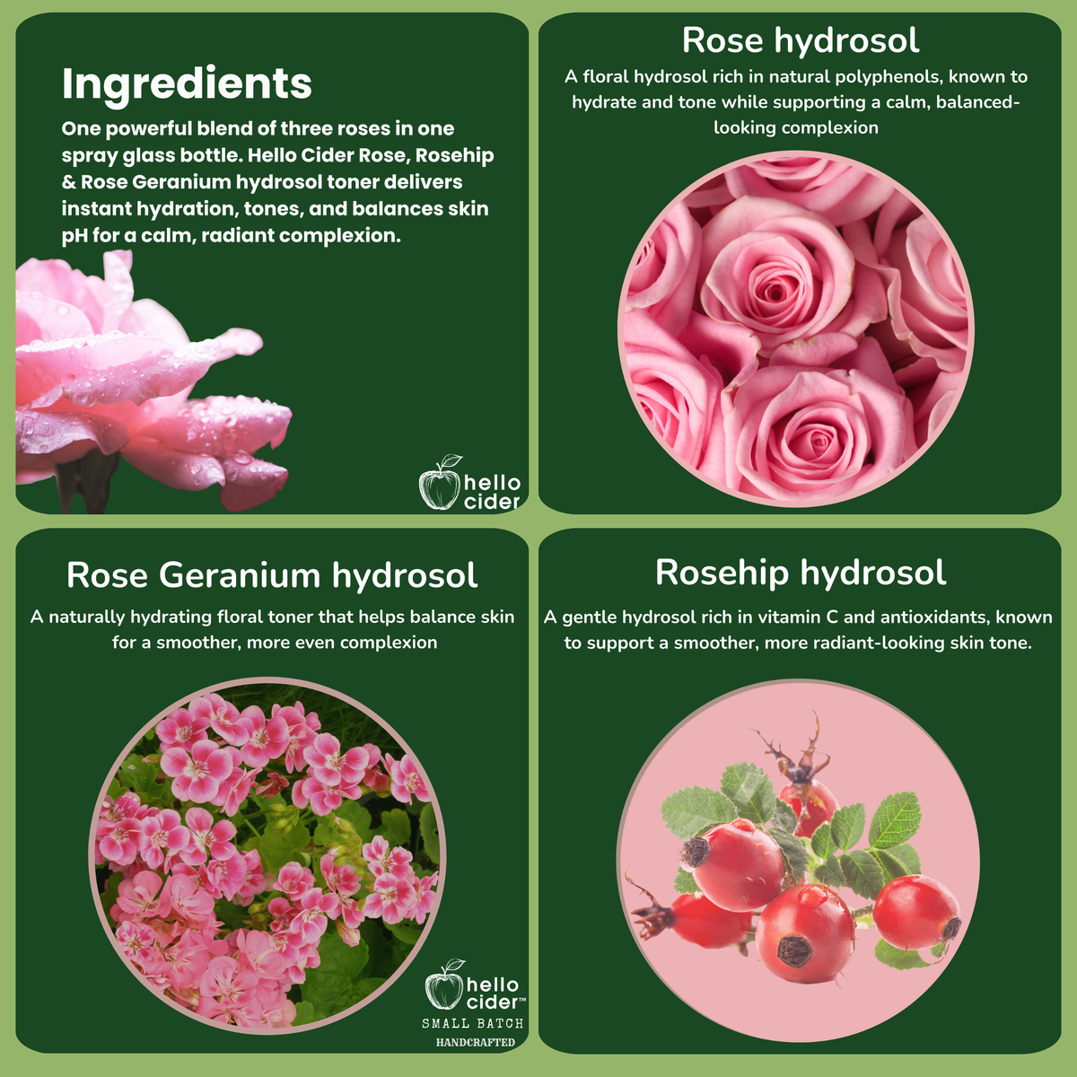 Organic rose & rosehip hydrosol facial spray
