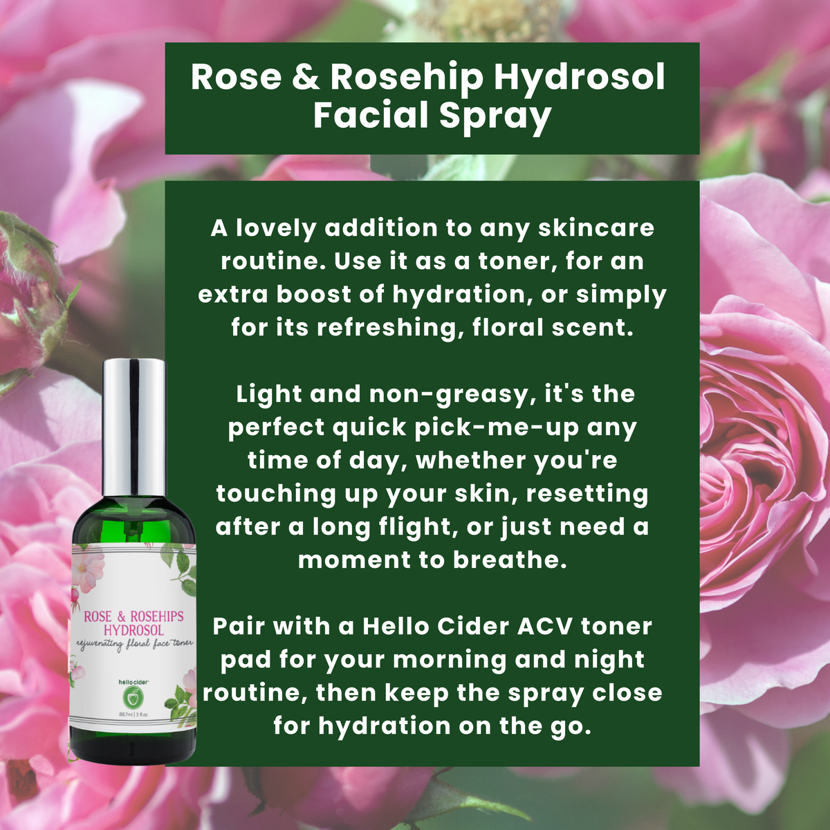 Organic rose & rosehip hydrosol facial spray