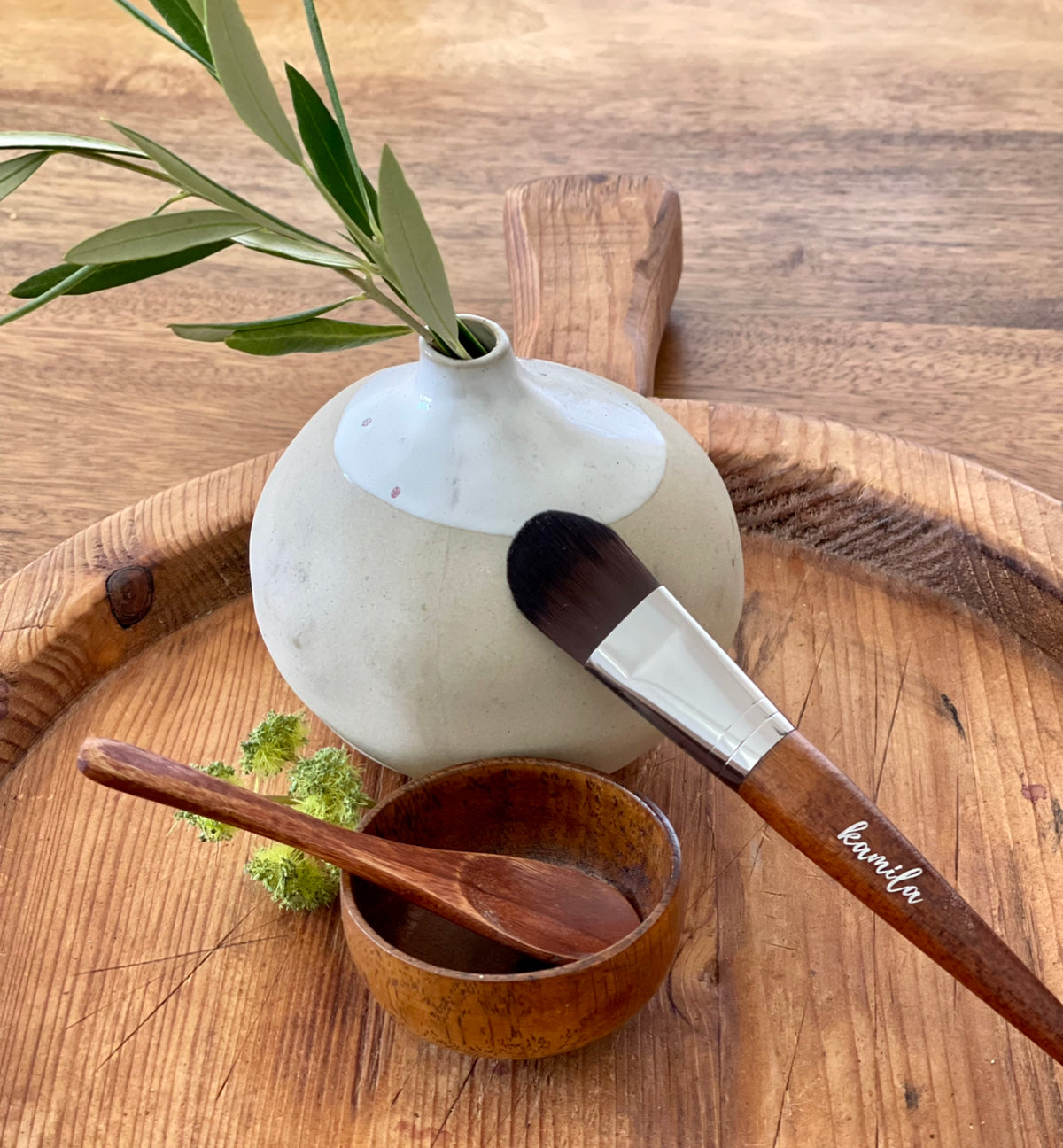 Gift set wooden mask bowl brush & spoon