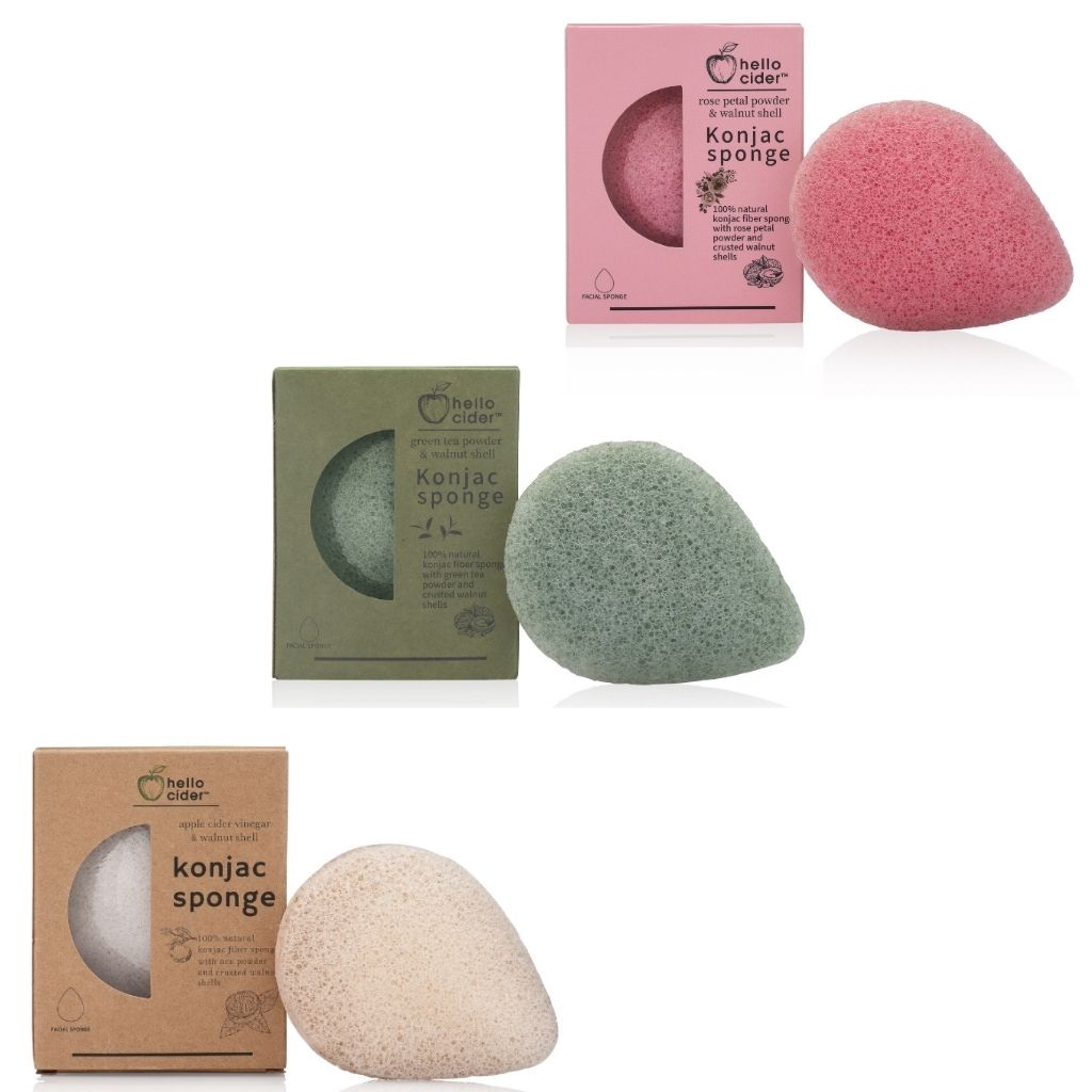 Charcoal/Rose/Green Tea + Walnut Konjac Gentle Facial Sponges Set - Hello Cider