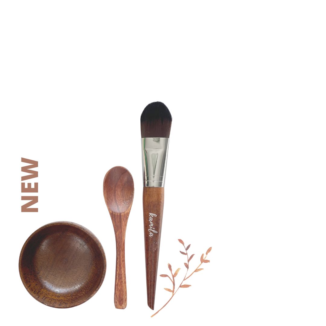 Gift set wooden mask bowl brush & spoon