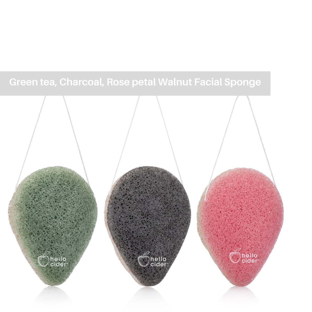 Charcoal/Rose/Green Tea + Walnut Konjac Gentle Facial Sponges Set - Hello Cider