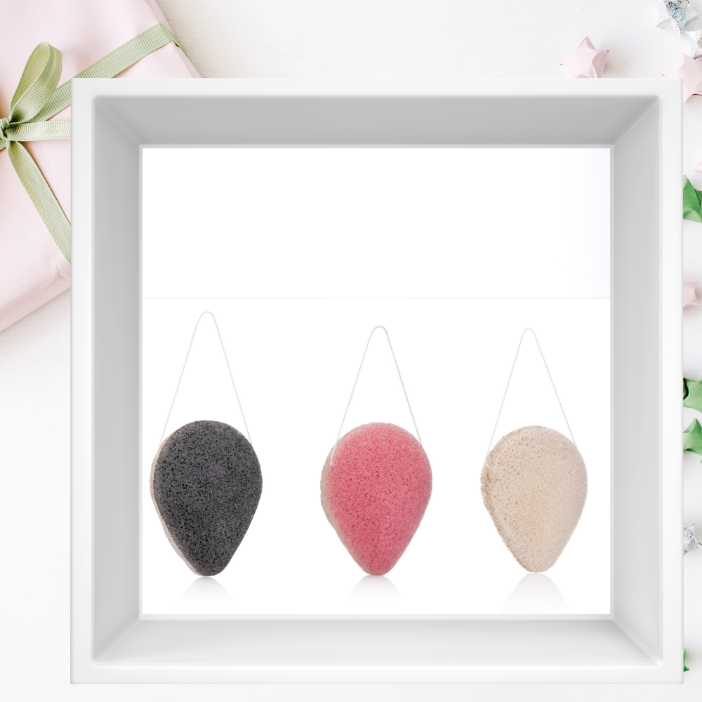 Gift set walnut + rose/charcoal/green tea facial sponges